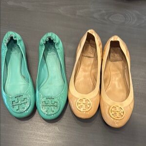 Tory Burch Ballet Flats in Teal and Tan